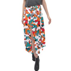 Pop Art Camouflage 1 Velour Split Maxi Skirt