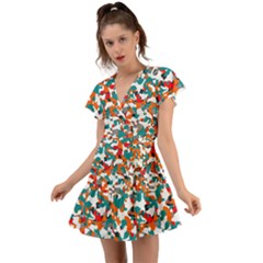 Pop Art Camouflage 1 Flutter Sleeve Wrap Dress