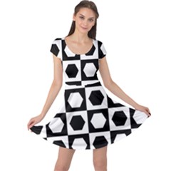 Chessboard Hexagons Squares Cap Sleeve Dress