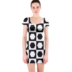 Chessboard Hexagons Squares Short Sleeve Bodycon Dress