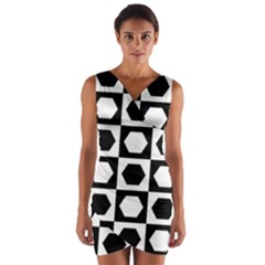 Chessboard Hexagons Squares Wrap Front Bodycon Dress