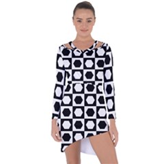 Chessboard Hexagons Squares Asymmetric Cut-Out Shift Dress