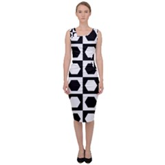 Chessboard Hexagons Squares Sleeveless Pencil Dress