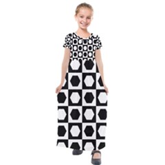 Chessboard Hexagons Squares Kids  Short Sleeve Maxi Dress