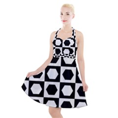 Chessboard Hexagons Squares Halter Party Swing Dress 