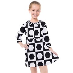 Chessboard Hexagons Squares Kids  Quarter Sleeve Shirt Dress