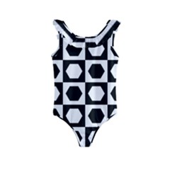 Chessboard Hexagons Squares Kids  Frill Swimsuit