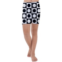 Chessboard Hexagons Squares Kids  Lightweight Velour Capri Yoga Leggings