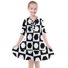 Chessboard Hexagons Squares Kids  All Frills Chiffon Dress