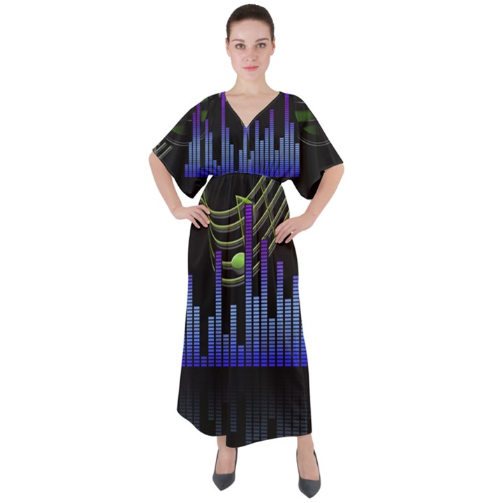 Speakers Music Sound V-Neck Boho Style Maxi Dress