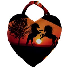Sunset Horses Shadow Giant Heart Shaped Tote by Bajindul