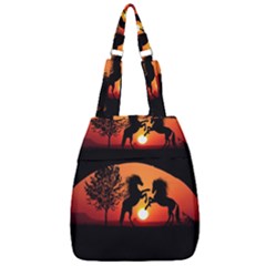 Sunset Horses Shadow Center Zip Backpack by Bajindul