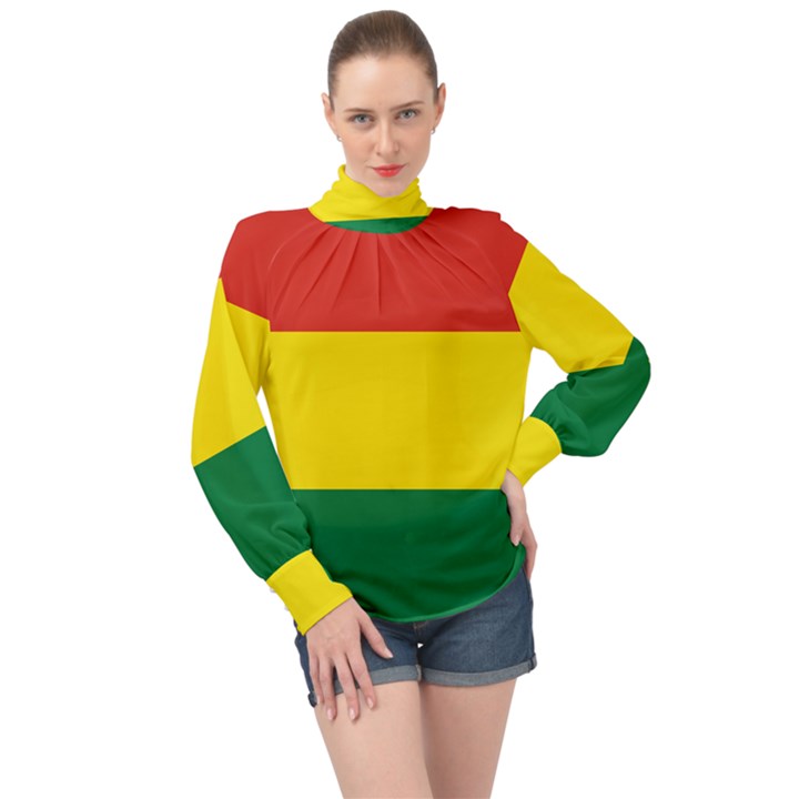 Bolivia Flag High Neck Long Sleeve Chiffon Top