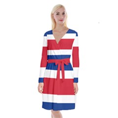 Costa Rica Flag Long Sleeve Velvet Front Wrap Dress by FlagGallery
