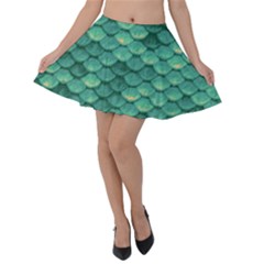 Sea Green Mermaid Scales Velvet Skater Skirt by VeataAtticus