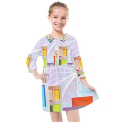 City Modern Business Skyscrapers Kids  Quarter Sleeve Shirt Dress by Pakrebo