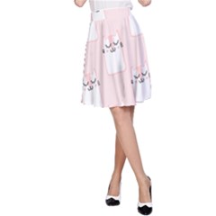 Pattern Pink Cute Sweet Fur Cats A-line Skirt by Pakrebo