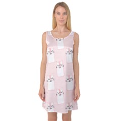 Pattern Pink Cute Sweet Fur Cats Sleeveless Satin Nightdress by Pakrebo