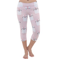 Pattern Pink Cute Sweet Fur Cats Capri Yoga Leggings by Pakrebo