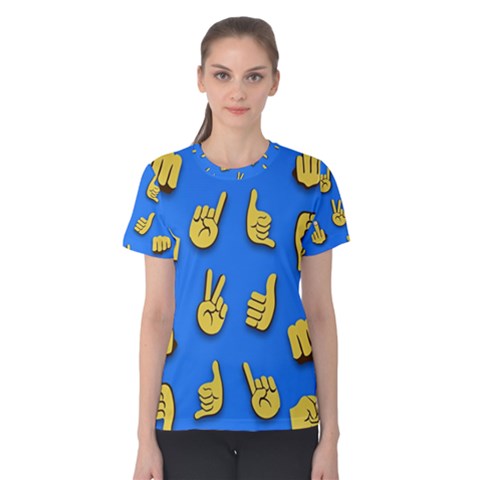 Emojis Hands Fingers Background Women s Cotton Tee by Pakrebo