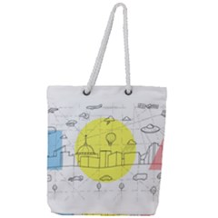 Urban City Skyline Sketch Full Print Rope Handle Tote (large) by Pakrebo