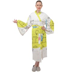 Urban City Skyline Sketch Maxi Tie Front Velour Kimono