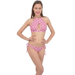 Sakura Flower Pattern Cross Front Halter Bikini Set by Pakrebo