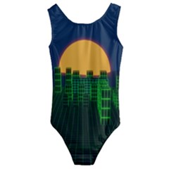 Neon City Retro Grid 80s Kids  Cut-out Back One Piece Swimsuit