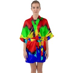 Color Halftone Grid Raster Image Quarter Sleeve Kimono Robe