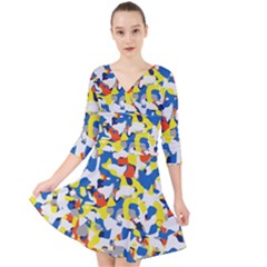 Pop Art Camouflage 2 Quarter Sleeve Front Wrap Dress