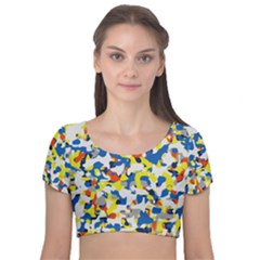 Pop Art Camouflage 2 Velvet Short Sleeve Crop Top 