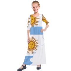 Flag Map Of Argentina & Islas Malvinas Kids  Quarter Sleeve Maxi Dress by abbeyz71