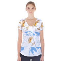 Flag Map Of Islas Malvinas Short Sleeve Front Detail Top by abbeyz71