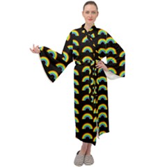 Pride Rainbow Flag Pattern Maxi Tie Front Velour Kimono by Valentinaart