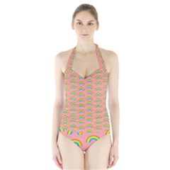 Pride Rainbow Flag Pattern Halter Swimsuit by Valentinaart