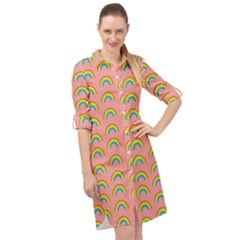 Pride Rainbow Flag Pattern Long Sleeve Mini Shirt Dress by Valentinaart