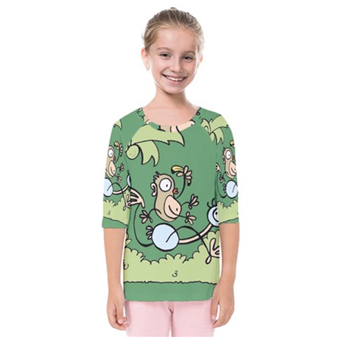 Ostrich Jungle Monkey Plants Kids  Quarter Sleeve Raglan Tee by Bajindul