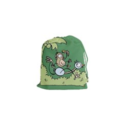 Ostrich Jungle Monkey Plants Drawstring Pouch (XS)