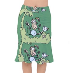 Ostrich Jungle Monkey Plants Short Mermaid Skirt by Bajindul