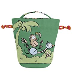 Ostrich Jungle Monkey Plants Drawstring Bucket Bag