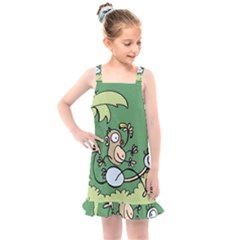 Ostrich Jungle Monkey Plants Kids  Overall Dress