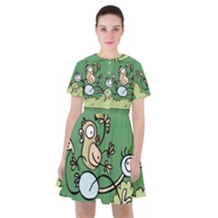 Ostrich Jungle Monkey Plants Sailor Dress