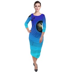 Music Reble Sound Concert Quarter Sleeve Midi Velour Bodycon Dress by HermanTelo