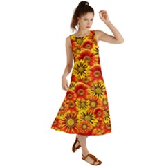 Brilliant Orange And Yellow Daisies Summer Maxi Dress