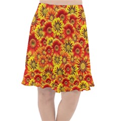 Brilliant Orange And Yellow Daisies Fishtail Chiffon Skirt