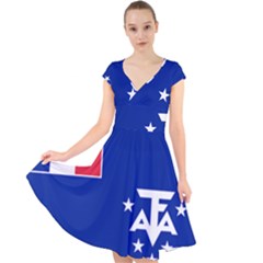 Flag Of The French Southern And Antarctic Lands Cap Sleeve Front Wrap Midi Dress by abbeyz71