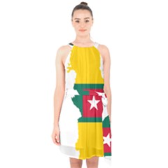 Togo Flag Map Geography Outline Halter Collar Waist Tie Chiffon Dress by Sapixe