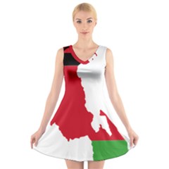 Malawi Flag Map Geography Outline V-neck Sleeveless Dress by Sapixe