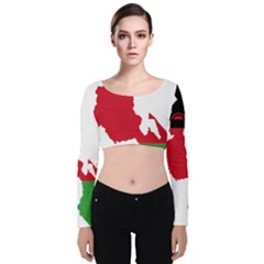 Malawi Flag Map Geography Outline Velvet Long Sleeve Crop Top by Sapixe