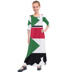 Sudan Flag Map Geography Outline Kids  Quarter Sleeve Maxi Dress